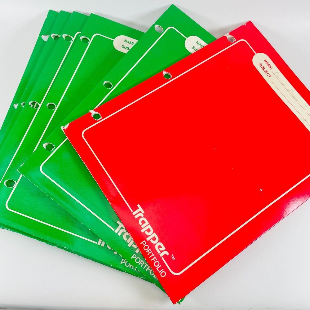 6 VTG Mead Trapper Keeper Pocket Folders Vintage 80s Red Green Used Portfolios